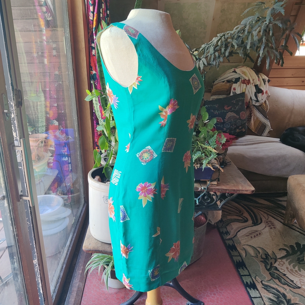 Vintage Expressons Sleeveless Floral Mini Dress Size 2 Lined Fitted Tropical Y2K - Picture 8 of 15